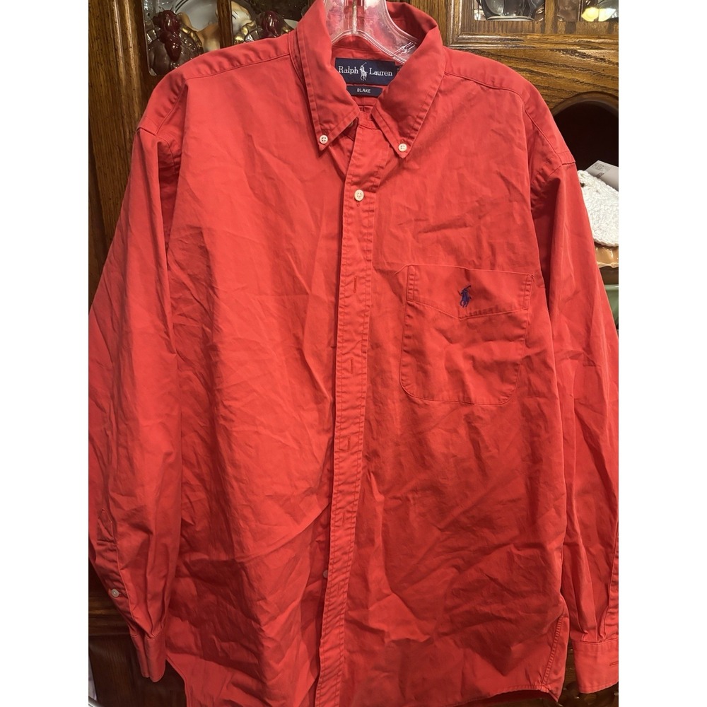 Ralph Lauren‎ Blake Men's Button Down Dress Shirt Red Blue Pony Size Medium